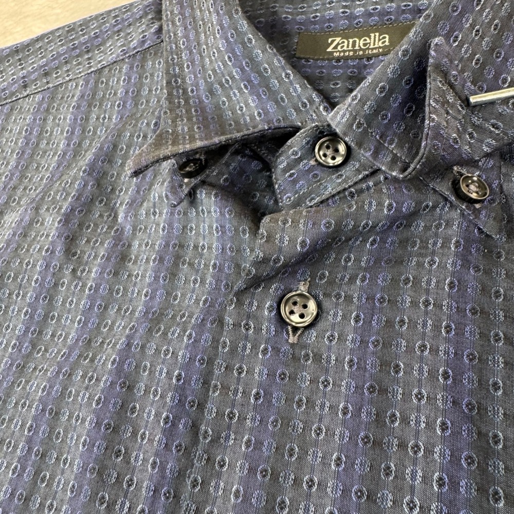 Zanella Button Up Shirt Mens XL Blue Striped Geometric Harold HBD Made In Italy - Picture 4 of 12